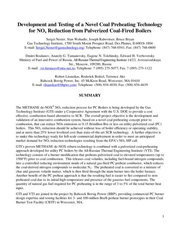 Thumbnail for Development and Testing of a Novel Coal Preheating Technology