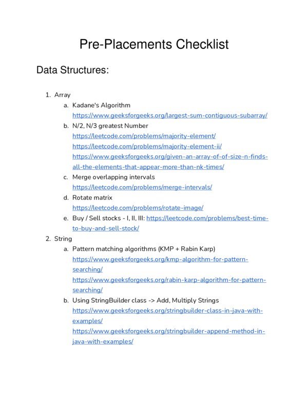 Thumbnail for DSA Pre-Placements Checklist Guide
