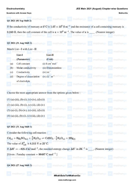 Thumbnail for Electrochemistry Study Notes for JEE Main 2021