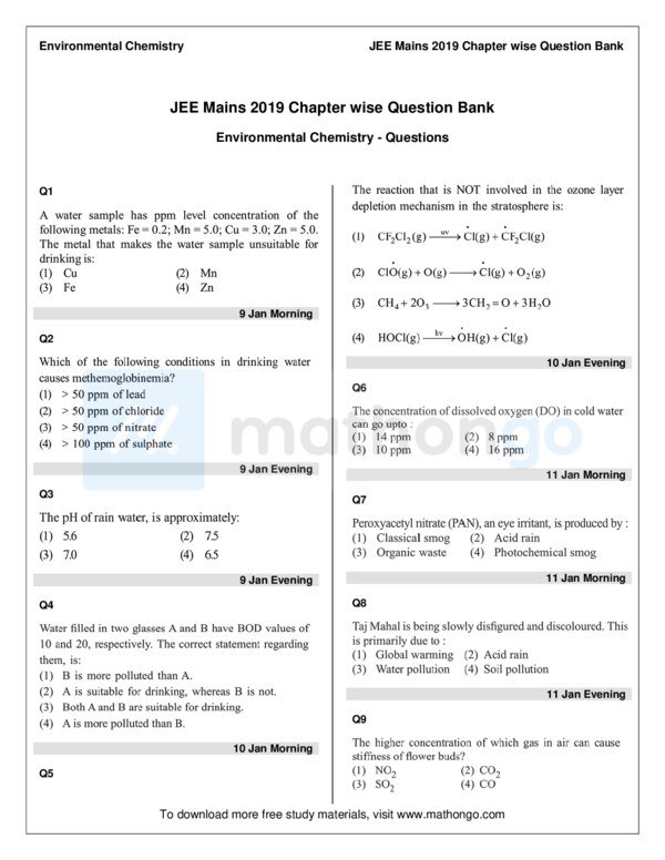 Thumbnail for Environmental Chemistry Study Notes for JEE Main 2019