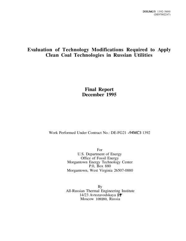 Thumbnail for Evaluation of Technology Modifications for Application