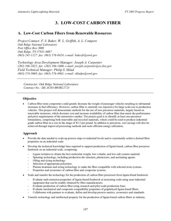 Thumbnail for FY2005 Progress Report on Automotive Lightweighting Materials