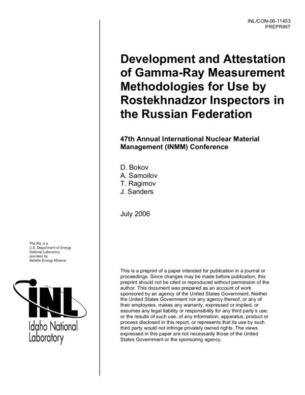 Thumbnail for Gamma-Ray Measurement Method Development and Attestation