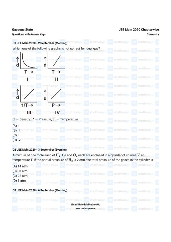 Thumbnail for Gaseous State Questions for JEE Main 2020