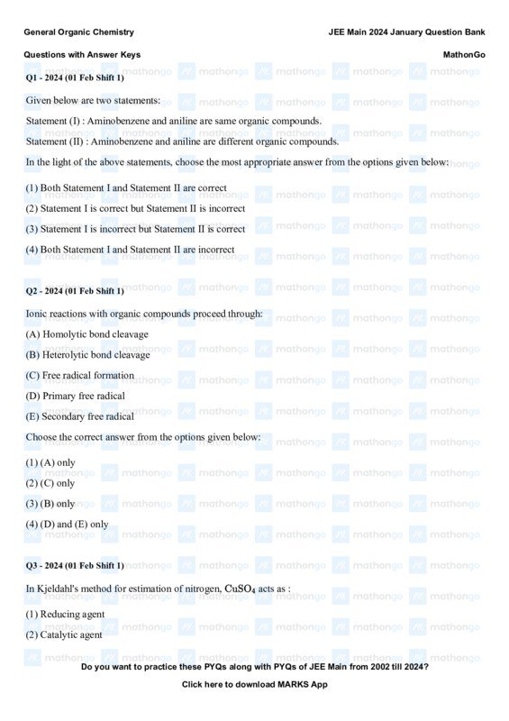 Thumbnail for General Organic Chemistry Question Bank for JEE Main 2024