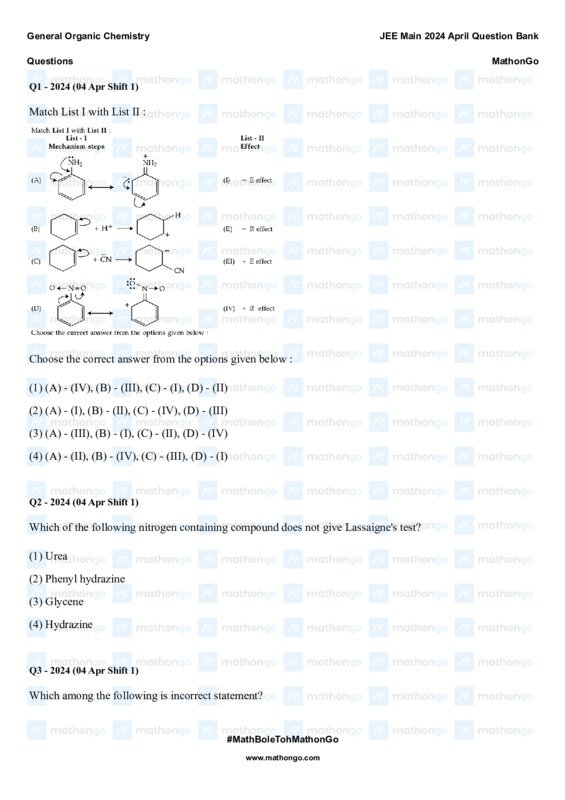 Thumbnail for General Organic Chemistry Question Bank for JEE Main 2024