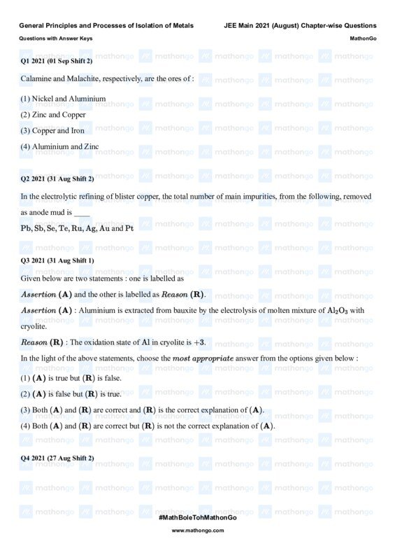 Thumbnail for General Principles and Processes of Metal Isolation - JEE Main 2021