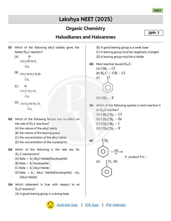 Thumbnail for Haloalkanes and Haloarenes DPP 07 - Lakshya NEET 2025