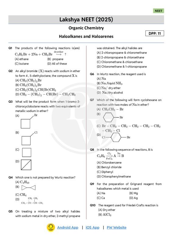 Thumbnail for Haloalkanes and Haloarenes DPP 11 - Lakshya NEET 2025