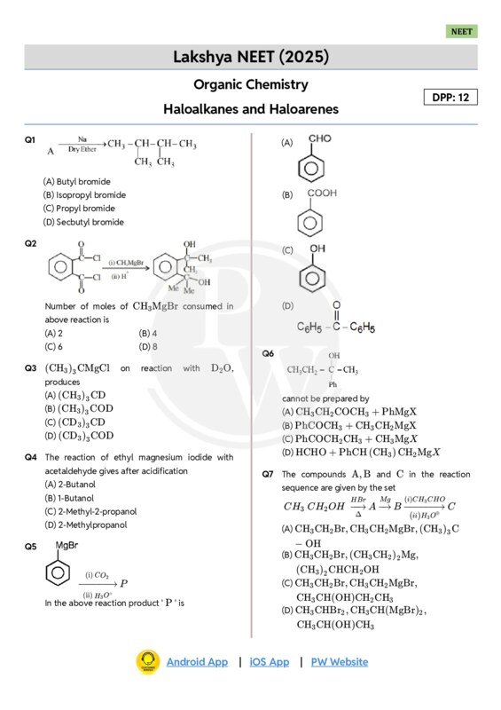 Thumbnail for Haloalkanes and Haloarenes - DPP 12 for Lakshya NEET 2025