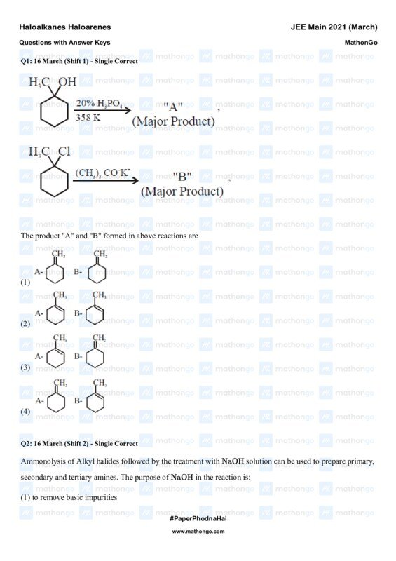 Thumbnail for Haloalkanes and Haloarenes Study Notes for JEE Main 2021