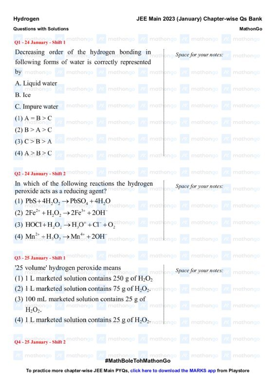 Thumbnail for Hydrogen Chapter Wise Questions for JEE Main 2023
