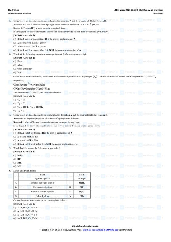 Thumbnail for Hydrogen Chapterwise PYQ for JEE Main 2023