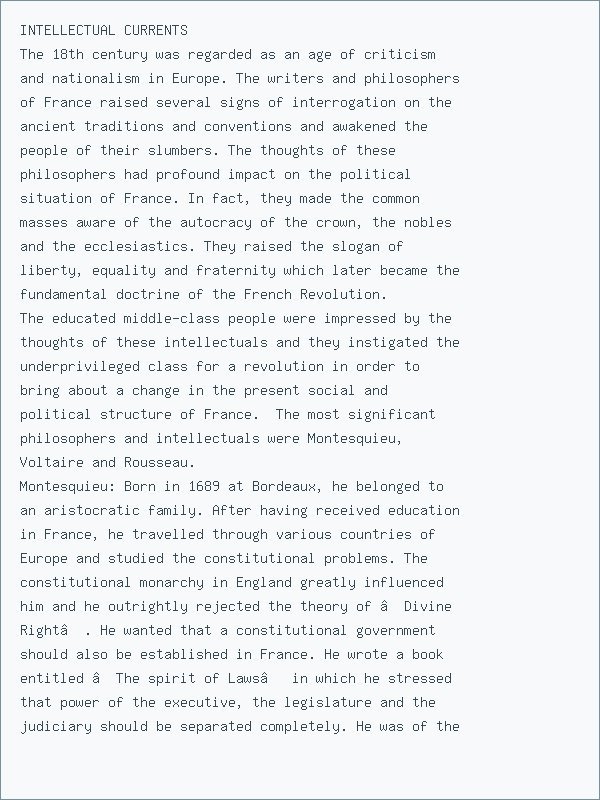 Intellectual currents of contribution of philosophers towards the French revolution