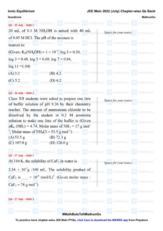 Thumbnail for Ionic Equilibrium Study Notes