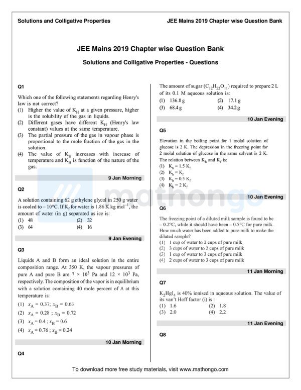 Thumbnail for JEE Main 2019 Chemistry Solutions and Colligative Properties
