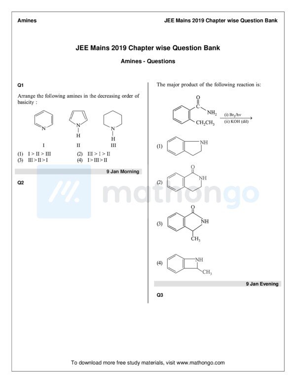Thumbnail for JEE Main 2019 Study Notes on Amines