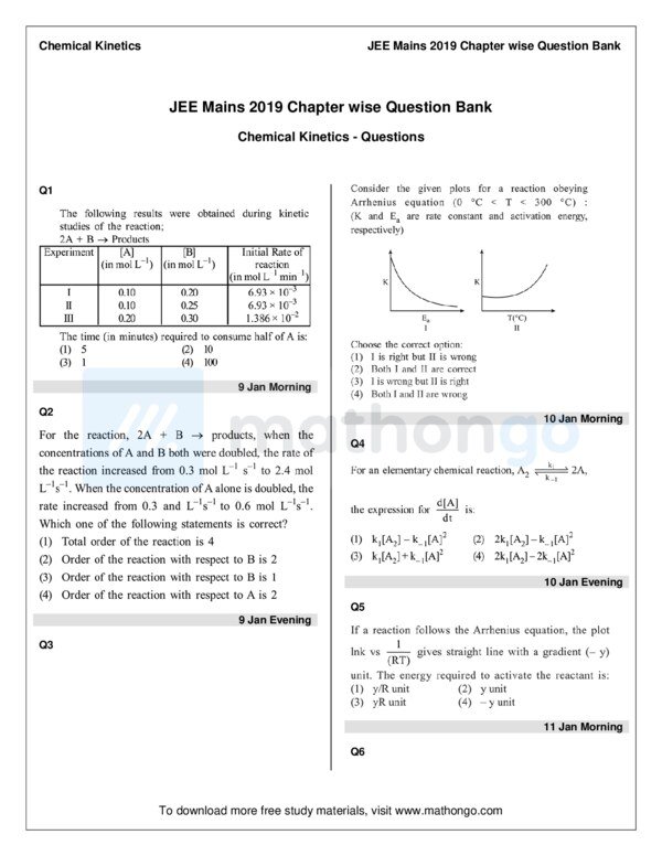 Thumbnail for JEE Main 2019 Study Notes on Chemical Kinetics
