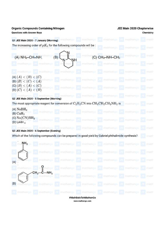 Thumbnail for JEE Main 2020 Chapterwise Question Bank on Organic Compounds Containing Nitrogen