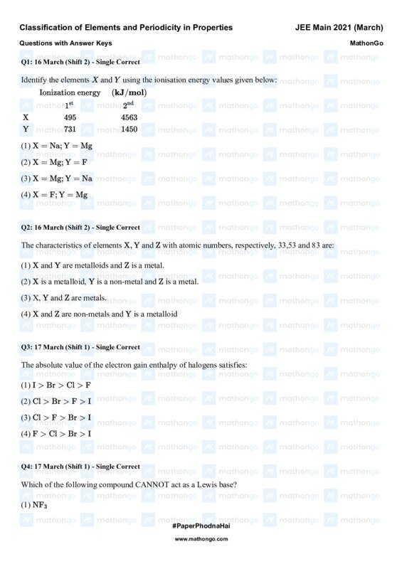 Thumbnail for JEE Main 2021 March: Classification of Elements and Periodicity in Properties Study Notes