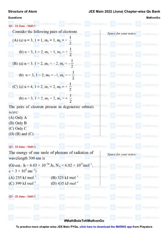 Thumbnail for JEE Main 2022 Chapter-wise Questions on Atom Structure