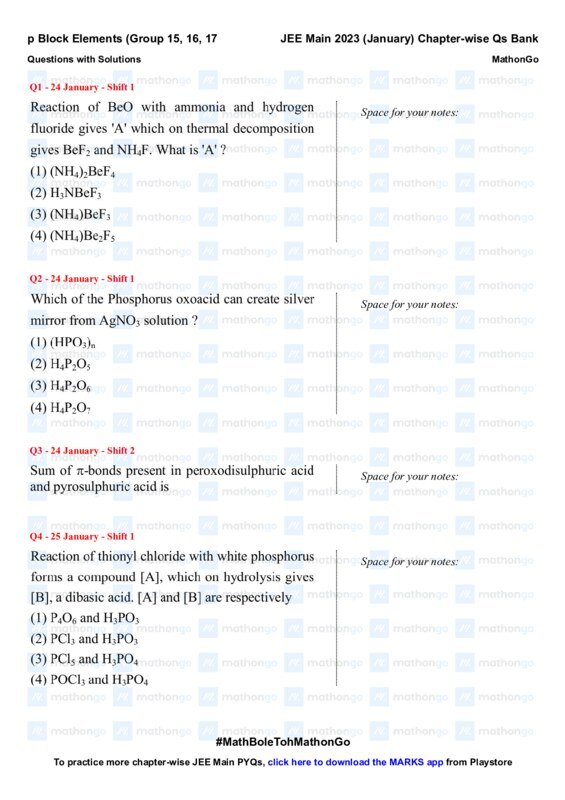 Thumbnail for JEE Main 2023 January: Chapter-wise Questions on p Block Elements