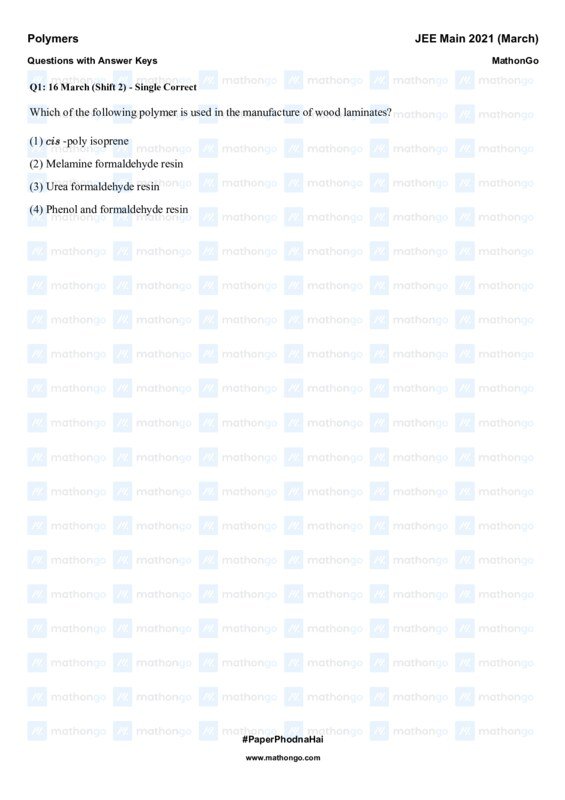 Thumbnail for Mathongo JEE Main 2021 March Polymers Chapterwise Study Notes