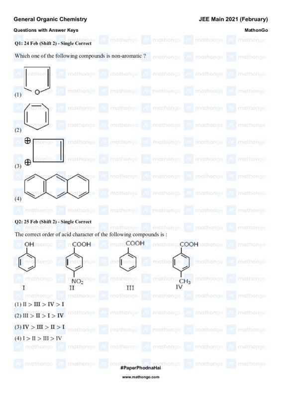 Thumbnail for Mathongo Question Bank for General Organic Chemistry JEE Main 2021