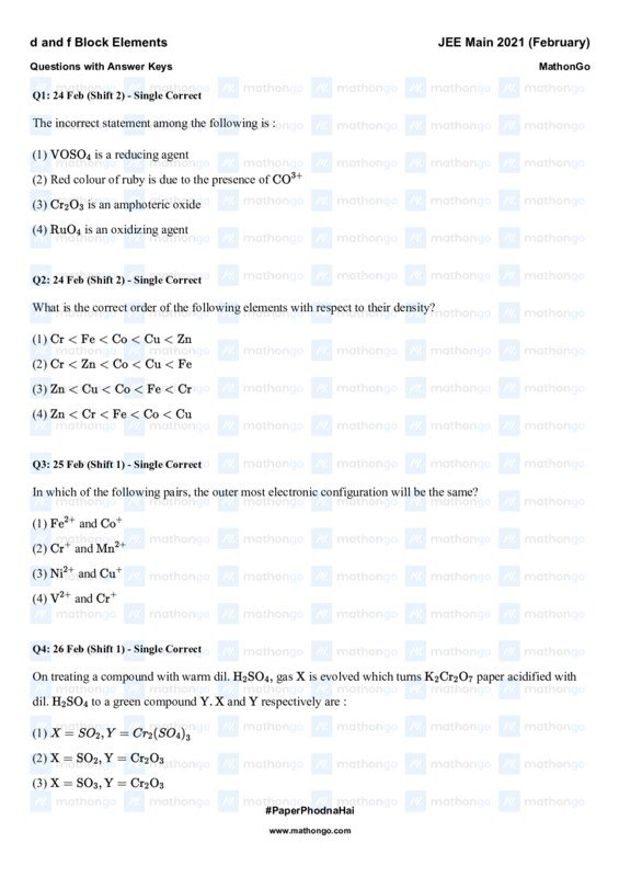 Thumbnail for Mathongo Study Notes: D and F Block Elements for JEE Main 2021