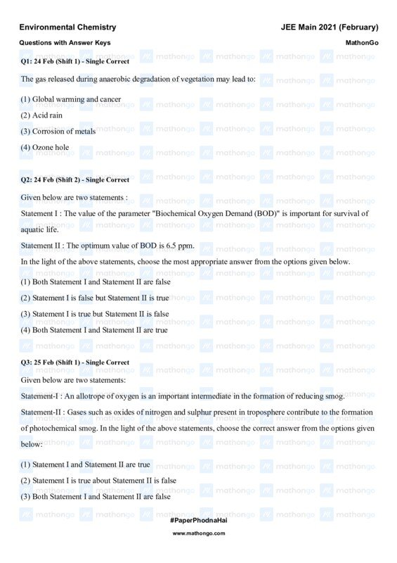 Thumbnail for Mathongo Study Notes on Environmental Chemistry for JEE Main 2021
