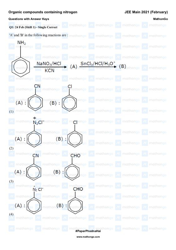 Thumbnail for Organic Compounds Containing Nitrogen - JEE Main 2021 February Study Notes