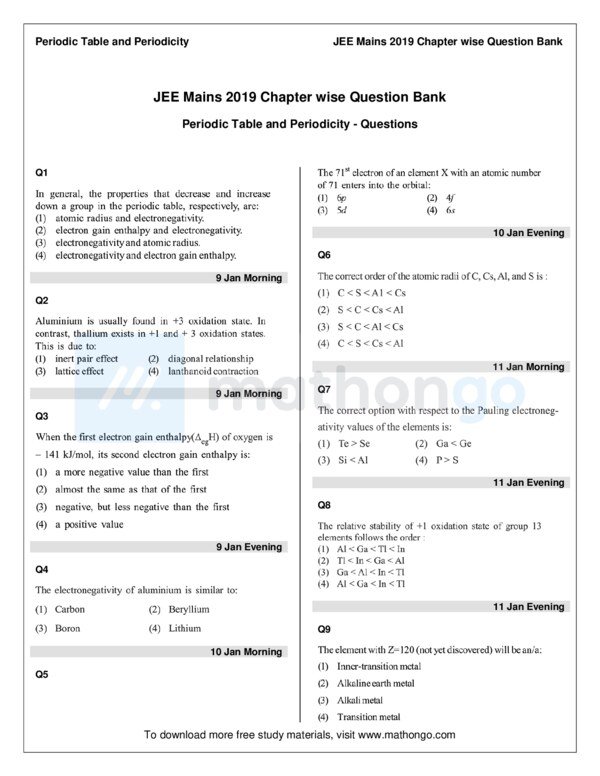 Thumbnail for Periodic Table and Periodicity Study Notes for JEE Main 2019
