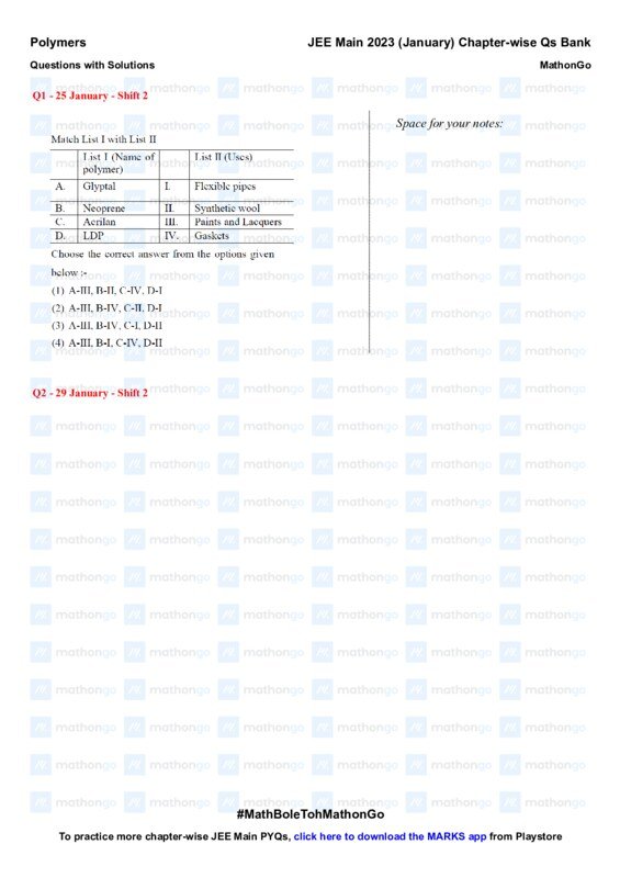 Thumbnail for Polymers Study Notes for JEE Main 2023