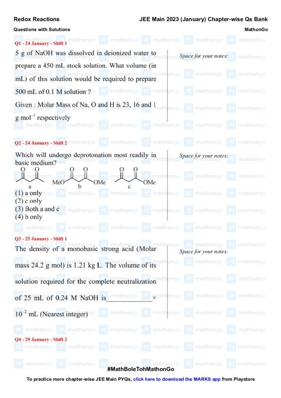 Thumbnail for Redox Reactions: Chapter-wise Questions for JEE Main 2023