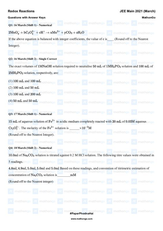 Thumbnail for Redox Reactions Study Notes for JEE Main 2021