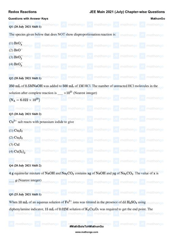 Thumbnail for Redox Reactions Study Notes for JEE Main 2021
