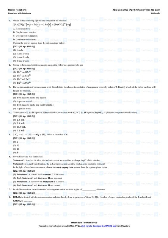 Thumbnail for Redox Reactions Study Notes for JEE Main 2023