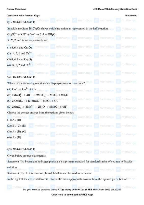 Thumbnail for Redox Reactions Study Notes for JEE Main 2024
