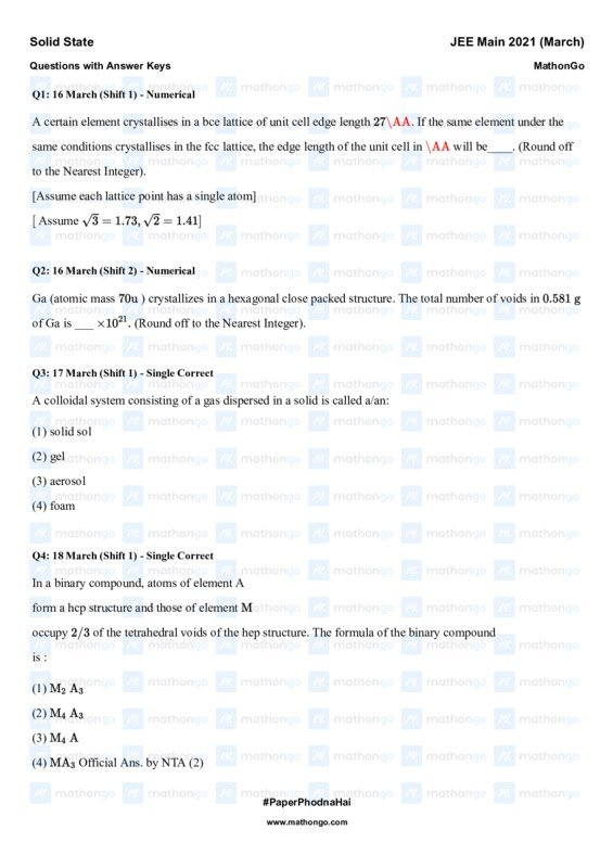 Thumbnail for Solid State Questions from JEE Main 2021 - March