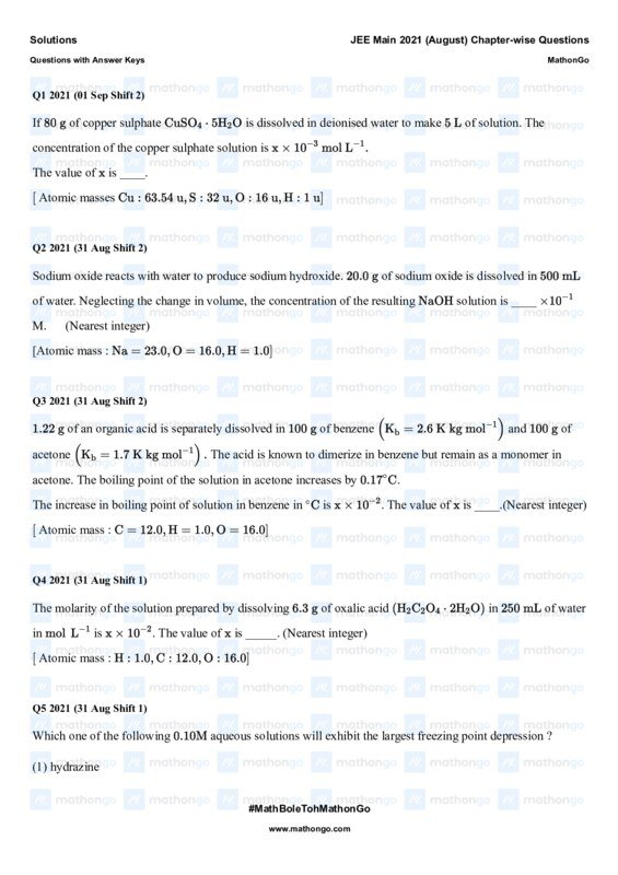 Thumbnail for Solutions for JEE Main 2021 August Chapter-wise