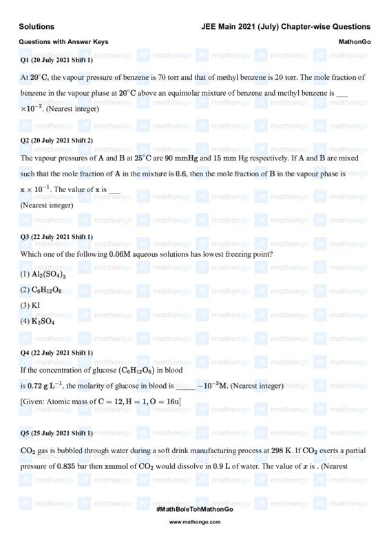 Thumbnail for Solutions for JEE Main 2021 July - Chapter-wise