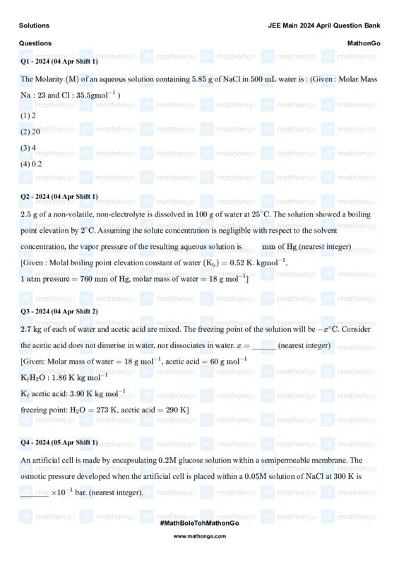 Thumbnail for Solutions for JEE Main 2024 April Question Bank