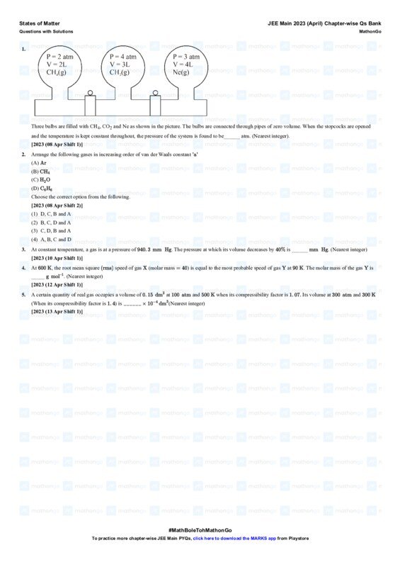 Thumbnail for States of Matter: JEE Main 2023 April Chapterwise PYQs