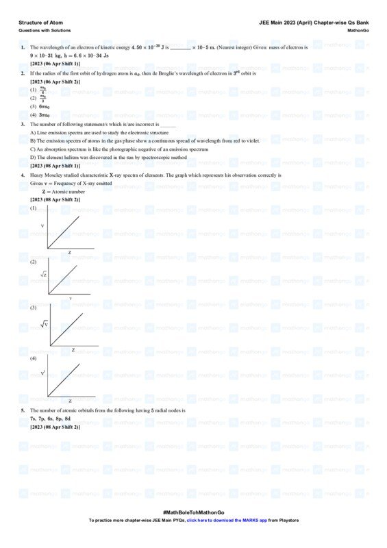 Thumbnail for Structure of Atom - JEE Main 2023 April Chapterwise PYQ