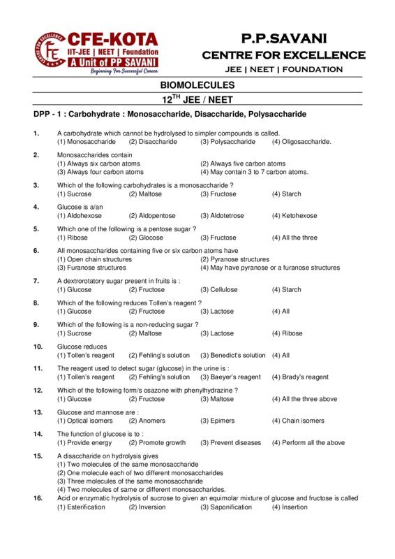 Thumbnail for Study Notes on Biomolecules - DPP 1