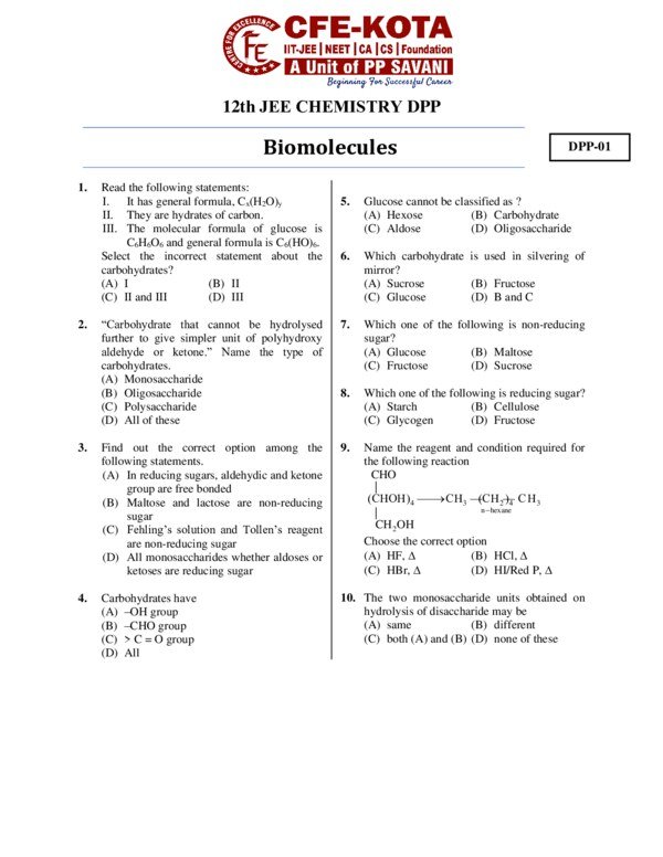 Thumbnail for Study Notes on Biomolecules DPP 2