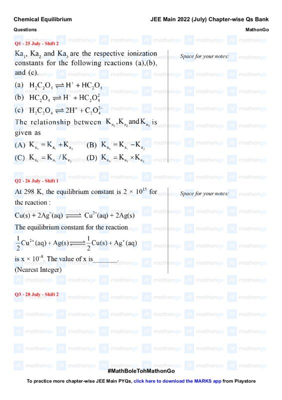 Thumbnail for Study Notes on Chemical Equilibrium