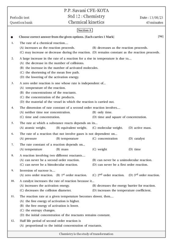 Thumbnail for Study Notes on Chemical Kinetics