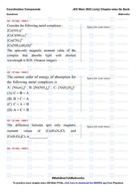 Thumbnail for Study Notes on Coordination Compounds