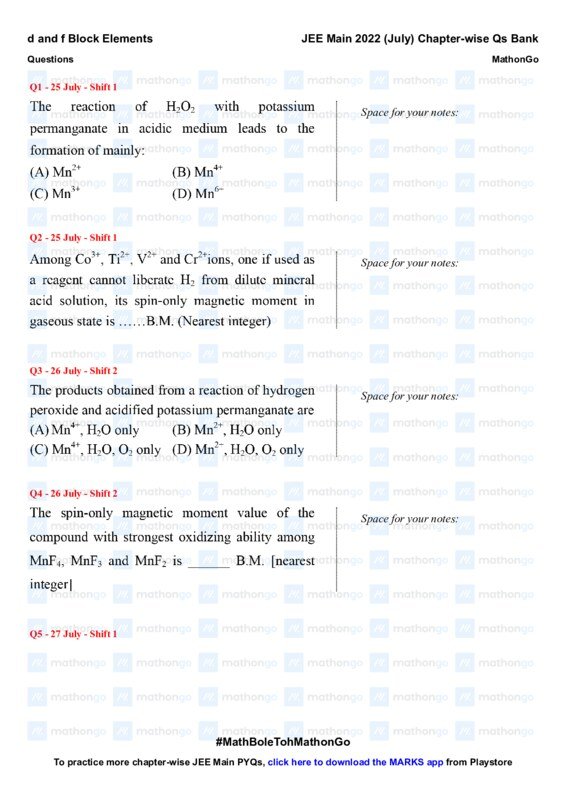 Thumbnail for Study Notes on d and f Block Elements